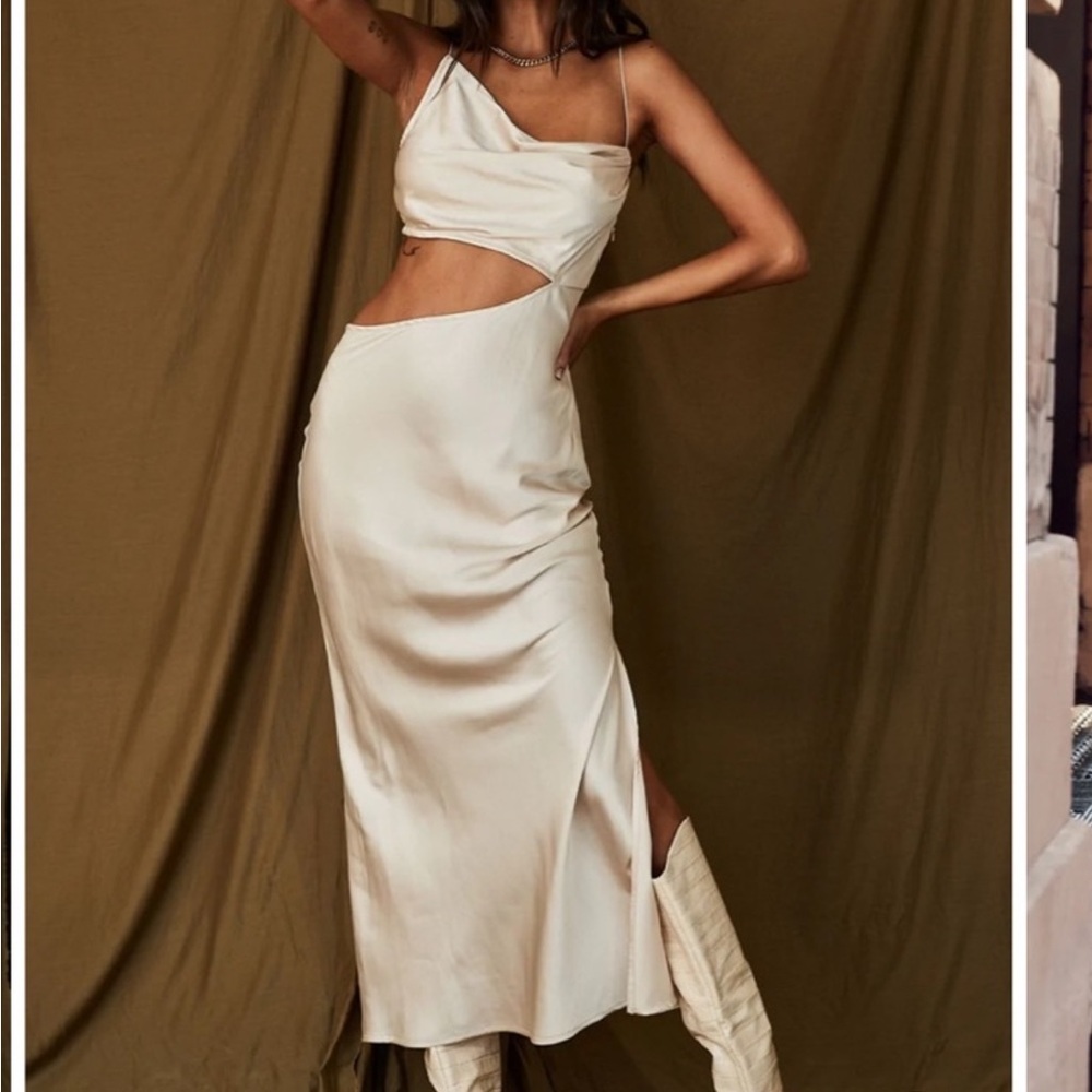 12th tribe Biltmore Champagne satin midi dress